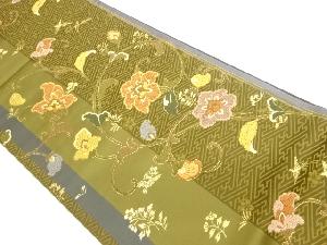 縞に花唐草・花鳥・紗綾形模様織出し袋帯